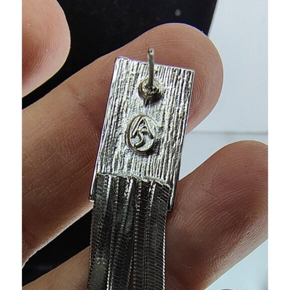 1980's Style Shoulder Duster Earrings, Silver Tone, Rhinestone, Retro Inspired - Picture 4 of 4